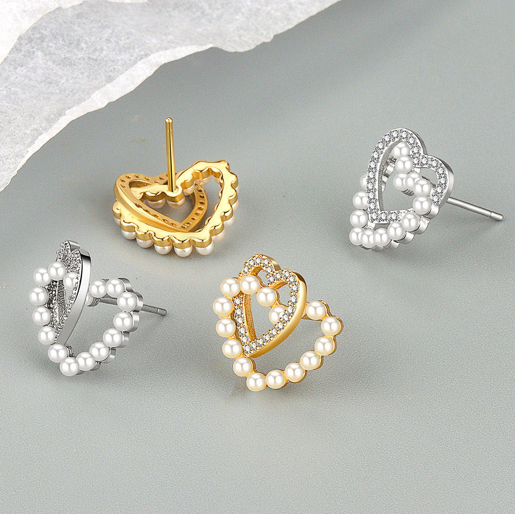 Women's Double Love Pearl Classic Style Fashionable Earrings