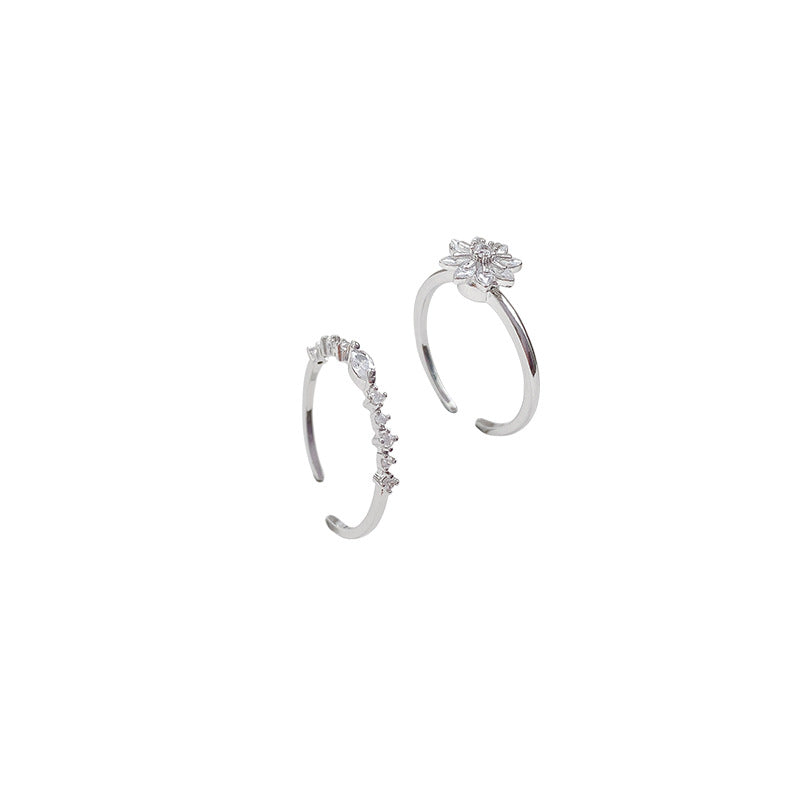 Women's Minority Design Sense Refined Zircon Flower Two-piece Set Rings
