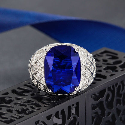 Men's Fat Rectangular Sapphire Full Diamond Group Inlaid Rings
