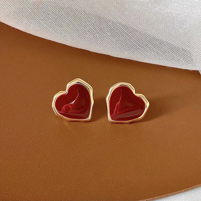 Women's Red Drop Oil Love Metal For Earrings