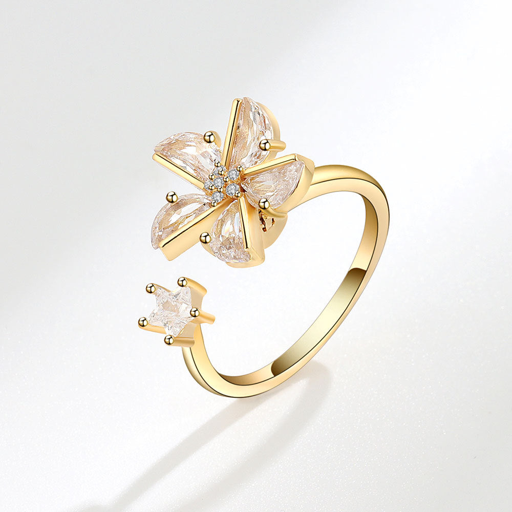 Women's Rotatable Zircon Fashion Personality Little Windmill Open Rings