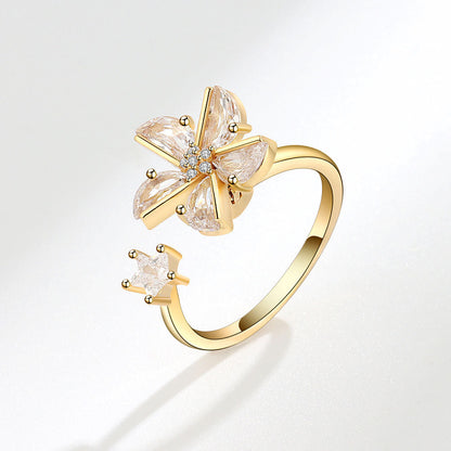Women's Rotatable Zircon Fashion Personality Little Windmill Open Rings