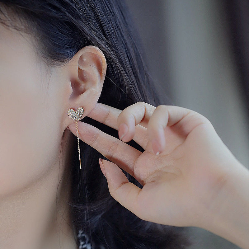 Sier Needle Sweet Full Diamond Temperament Design Earrings