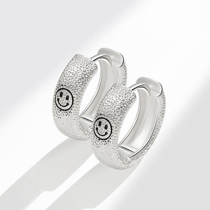 Smiley Face Frosted Couple Ear Neutral Design Simple Cold Earrings