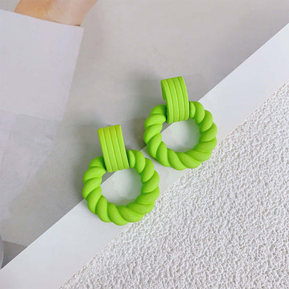 Needle Colored Series Square Round Fresh Earrings