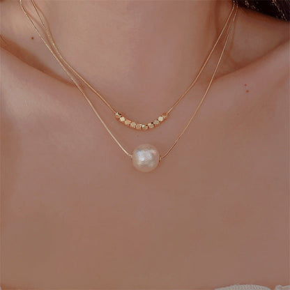 Women's Elegant Gold Cotton Pearl Design Simple Fashion Twin Clavicle Necklaces
