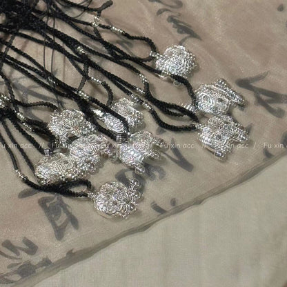 Style Safety Lock Hand-woven Lucky Pendant Bell Tassel Longevity Necklaces