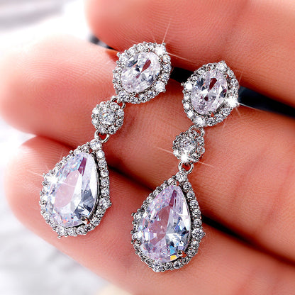 Women's Shi Temperamental Fashionable Water Drop Zircon Earrings