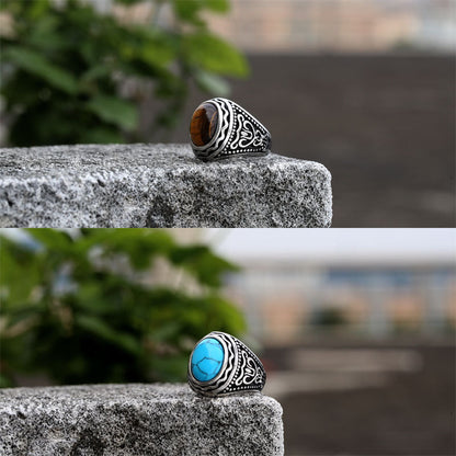 Men's Stainless Steel Retro Titanium Inlaid Tigereye Rings
