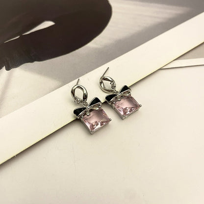 Sier Square Bow Light Luxury Temperament Earrings