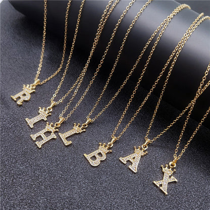 English Letters Full Diamond Pendant Simple Necklaces