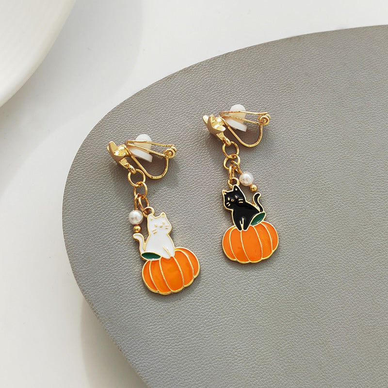 Halloween Pumpkin Lamp Ear Funny Creative Cute Earrings