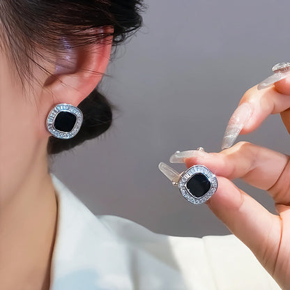 Women's Retro Plate Square Zircon Fashionable Design Earrings