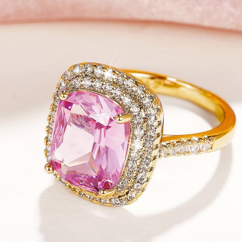 Shi Square Pink Diamond Elegant Simulation Rings