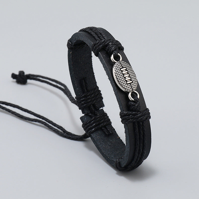 Men's Carrying Strap Hand-woven Black Leather Alloy Bracelets