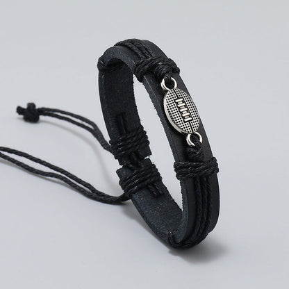 Men's Carrying Strap Hand-woven Black Leather Alloy Bracelets