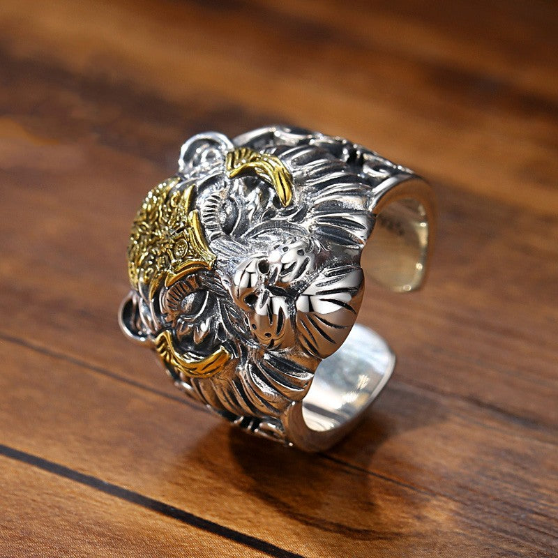 Men's Sier Tiger Head Trendy Adjustable Mouth Hip Rings