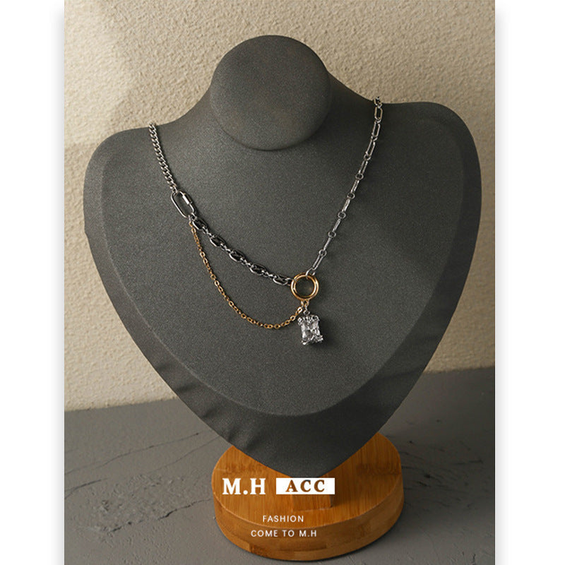 Women's Simple Style Square Diamond Pendant Chain High-grade Necklaces