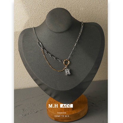 Women's Simple Style Square Diamond Pendant Chain High-grade Necklaces