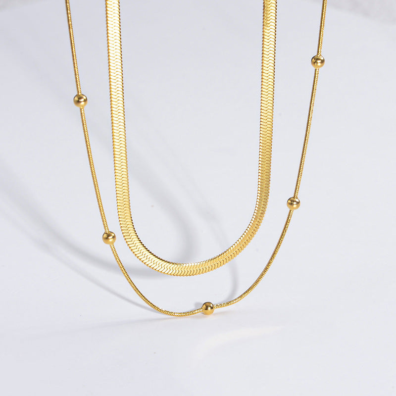 Women's Layer Stainless Steel Gold Flat Snake Necklaces