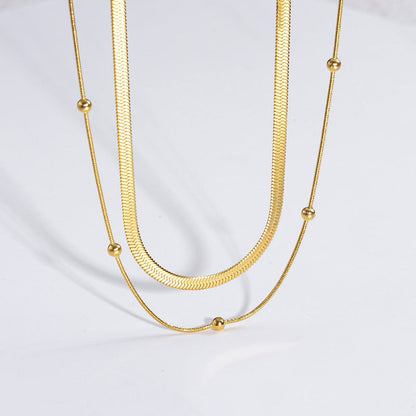 Women's Layer Stainless Steel Gold Flat Snake Necklaces