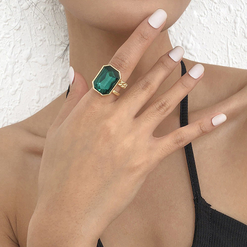 Square Gemstone Female Temperament Personality Retro Rings