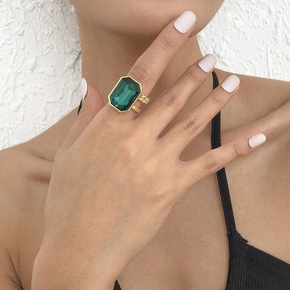 Square Gemstone Female Temperament Personality Retro Rings