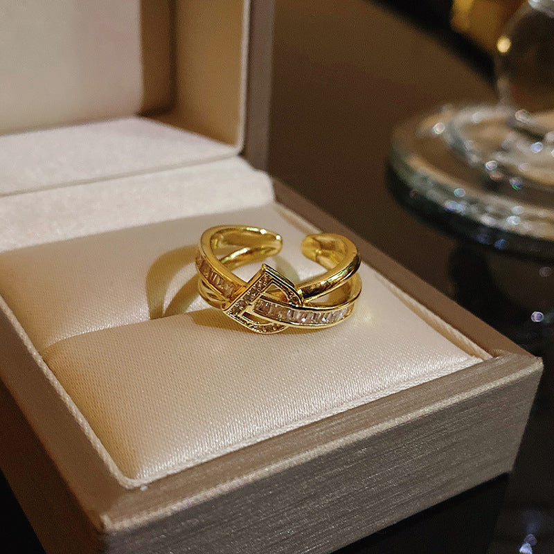 Pearl Zircon With Diamond Open Adjustable Rings