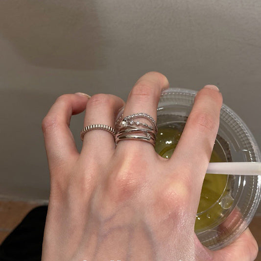 Irregular Metal Rhinestone Pearl Suit Female Rings