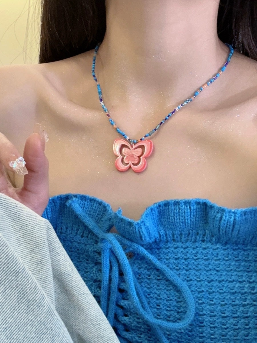 Butterfly Beaded Dopamine Wear Fresh Bead Necklaces