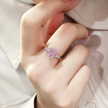 Pillow Square Pink Diamond Zircon Valentine's Rings