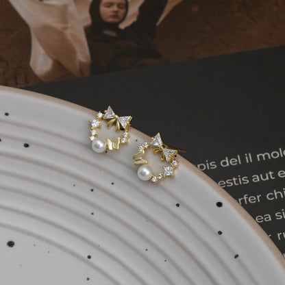 Zircon Temperament Female Sier Needle Niche Earrings