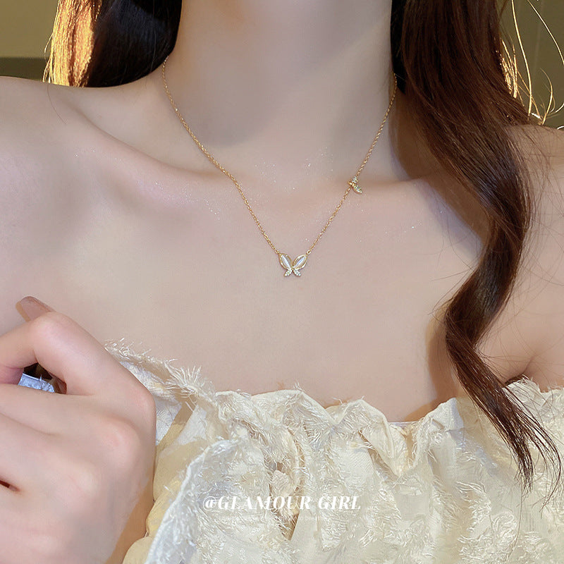 Zircon Opal Butterfly Cold Style Light Luxury And Simplicity Necklaces