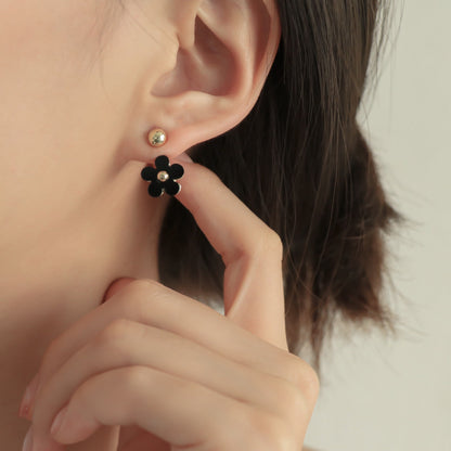 Black Small Flower Mini Little Daisy Front Earrings
