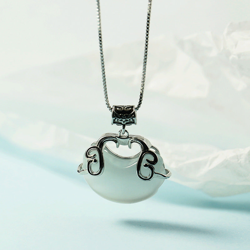 Retro Longevity Lock Pendant Ethnic Style Chalcedony Opal Necklaces
