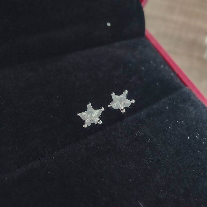 Korean Style Small Zircon Mini Pentagram Gold Earrings