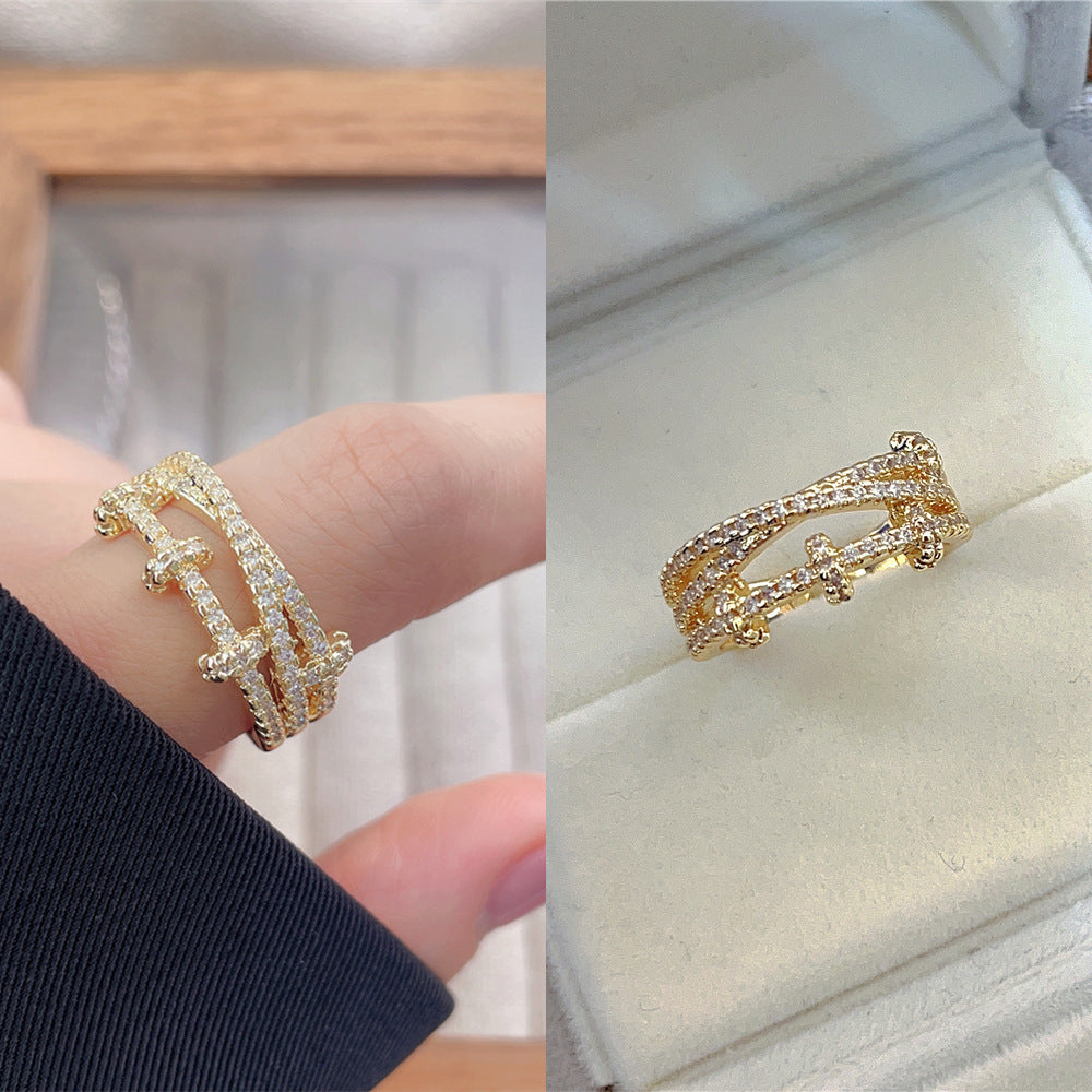 Women's Luxury Fashion Opening Zircon Adjustable Gold Rings