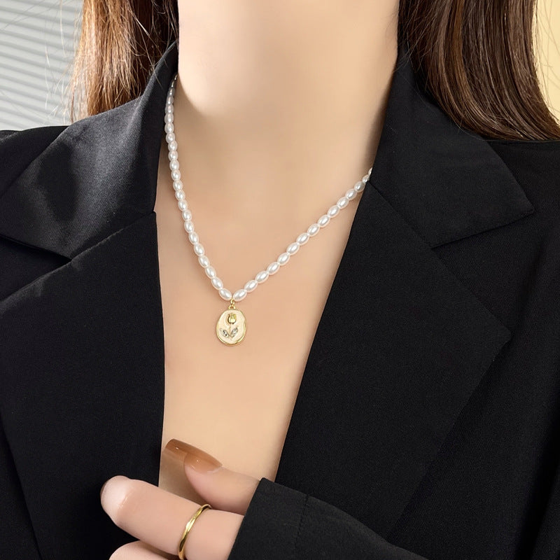 Pearl Sweet Tulip Pendant Style Fairy Clavicle Necklaces