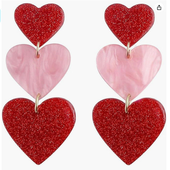 Women's Valentine's Day Acrylic Love Heart Niche Earrings