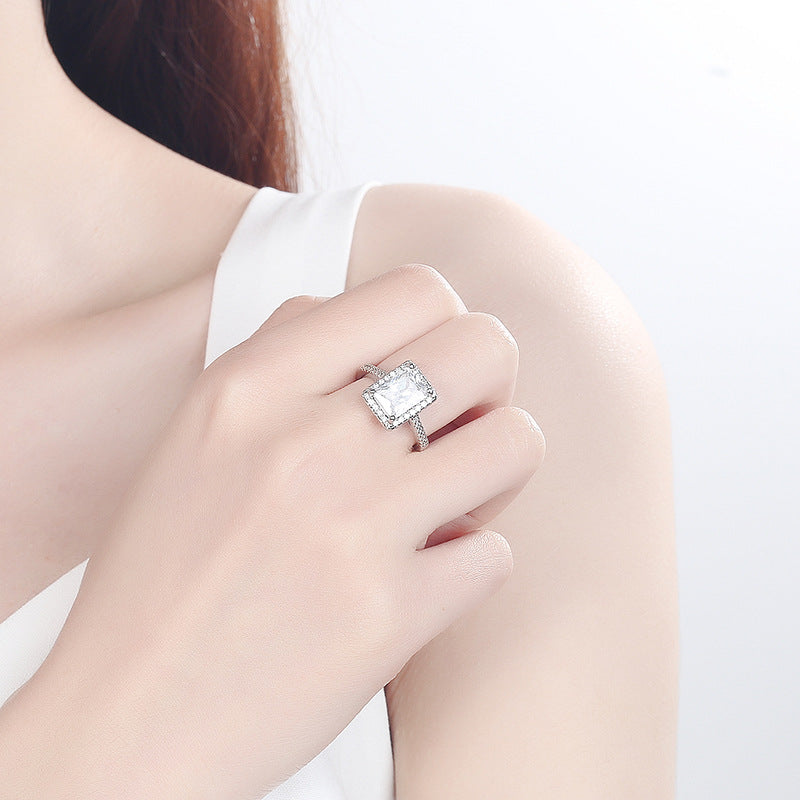 Women's Simple Square Diamond Super Flash Proposal Rhinestone Double Layer Rings