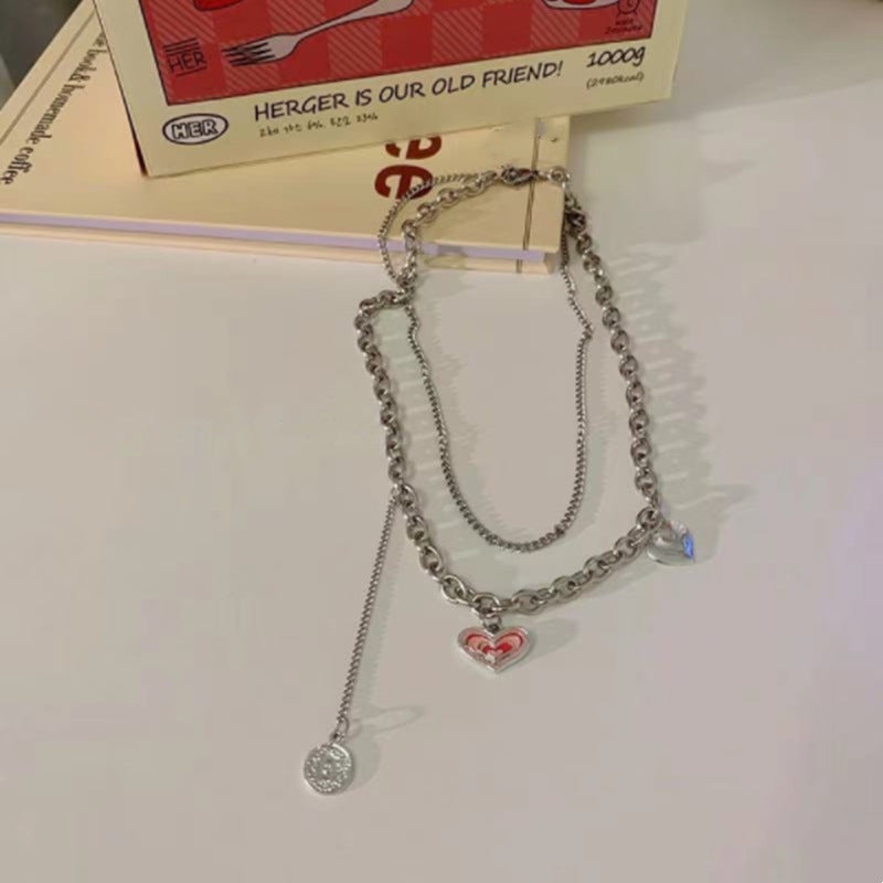 Love Titanium Steel Female Summer Clavicle Chain Heart-shaped Dripping Necklaces