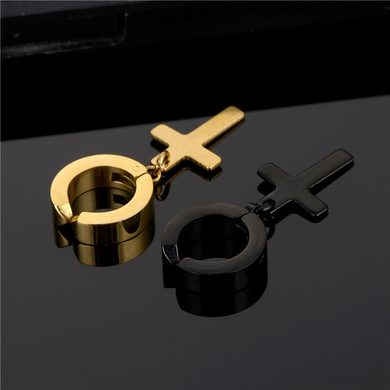 Cross Round Hip Hop Punk Polished Earrings