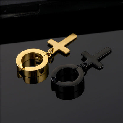 Cross Round Hip Hop Punk Polished Earrings