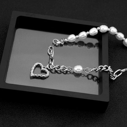 Broadcast Stainless Steel Love Pearl Asymmetric Necklaces