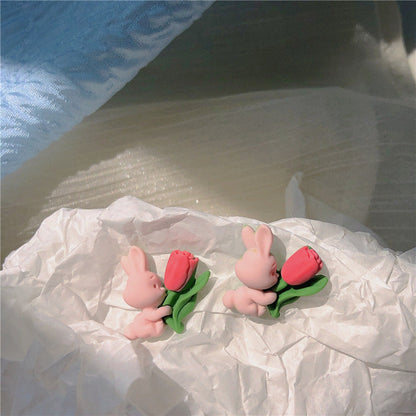 Sier Needle Rabbit Flower Fresh Cute And Rings