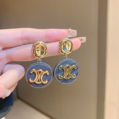 Sier Needle Geometric Letters Round Exaggerated Earrings