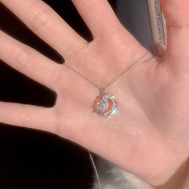 Steel Korean Style Graceful And Fashionable Star Moon Moonstone Necklaces