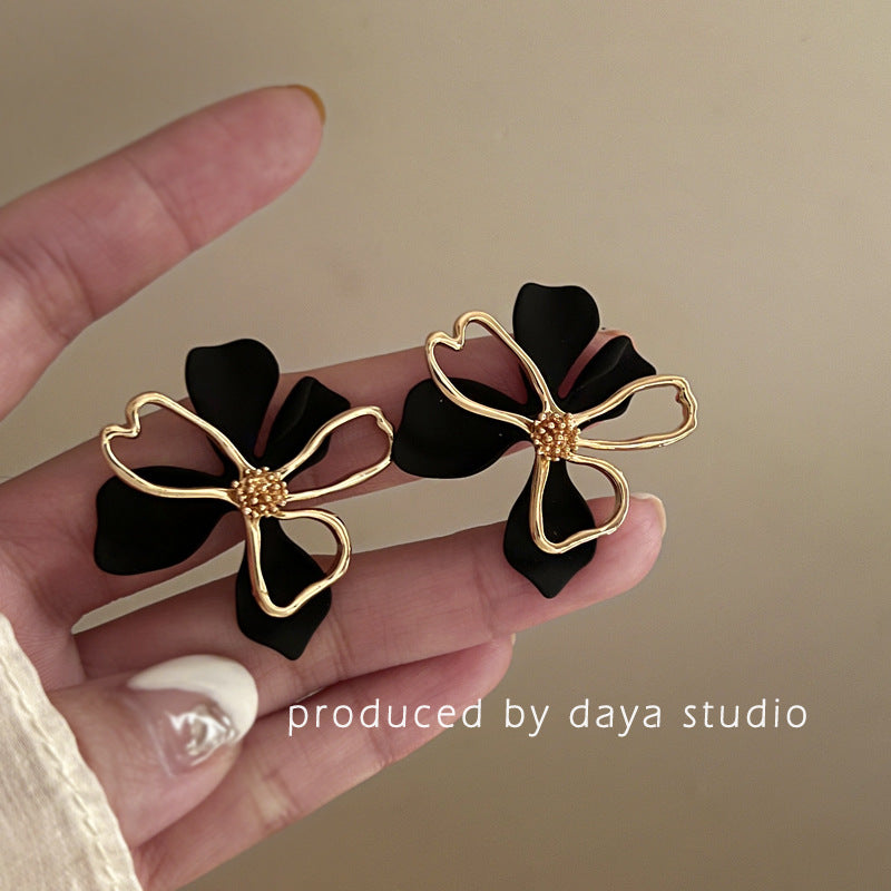 For Metal Flower Korean Exaggeration Sier Pin Earrings
