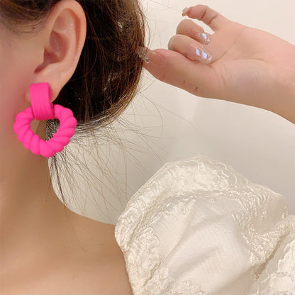 Needle Colored Series Square Round Fresh Earrings