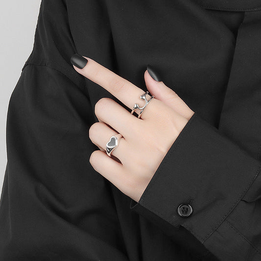 Smiley Face Simple Personality Double Layer Glossy Design Rings